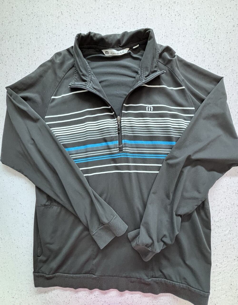 TravisMathew Comet Men XL Quarter Zip Pullover Gray Striped Lycra Golf Jacket
